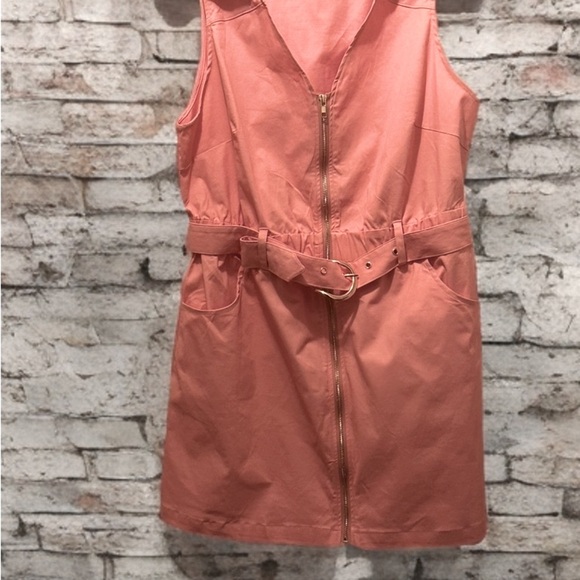 NWT Womens Summer Mini Dress Zip Up V Neck Collared Belted Sleeveless Dress L - Picture 7 of 7